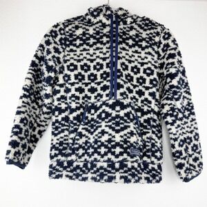 Vineyard Vines Sherpa Pullover Navy Blue Leopard Print Half Zip Youth Medium